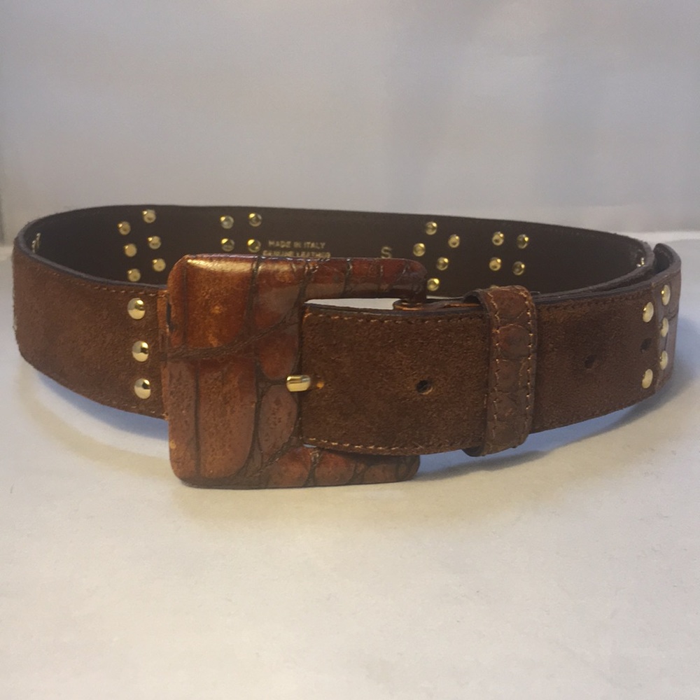 Vintage Italian Leather Belt with Gold Studs